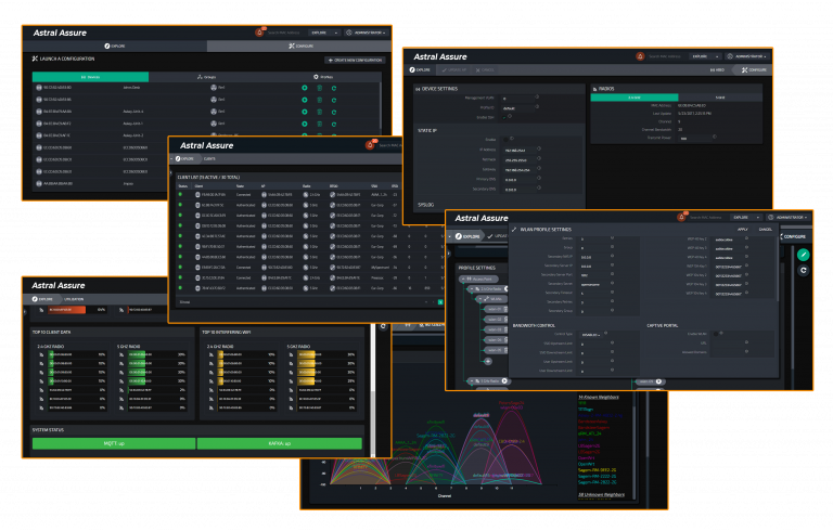 Various device and service profile configuration panes.